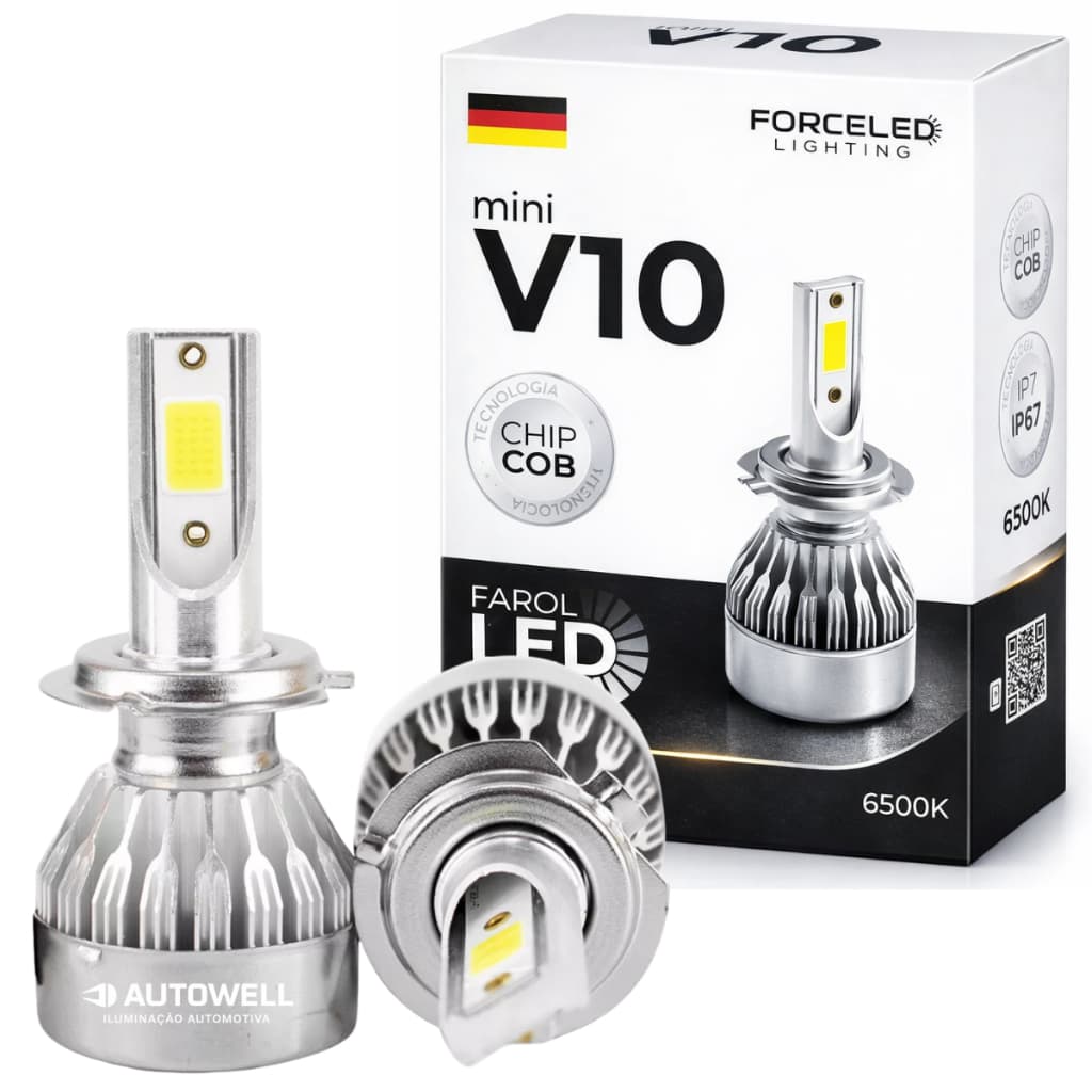Par Lâmpadas Super Led 12v 6500K 10.000 Lumens  H1 H3 H4 H7 H8 H11 H27 H16 Hb3 Hb3 Farol Alto Farol Baixo Farol Milha