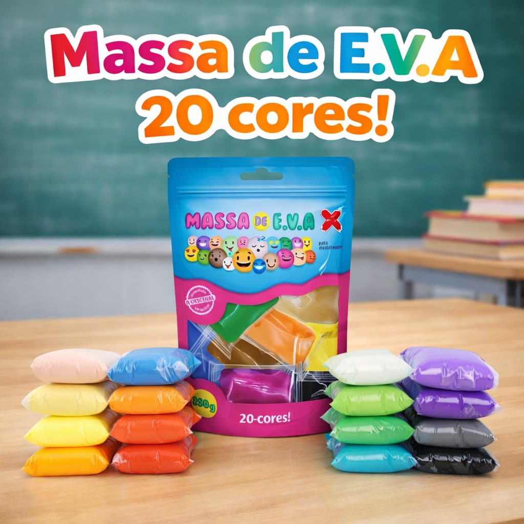 Massa de EVA 20 Cores Vibrantes 250g Massinha de Modelar para Artesanato Infantil Arte Escolar