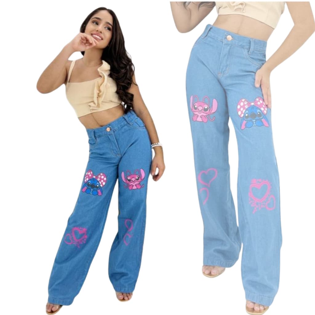 Calça Jeans Wide Leg Stitch & Angel Juvenil Premium Moda Kids Estilo Gringa Blogueirinha Feminina