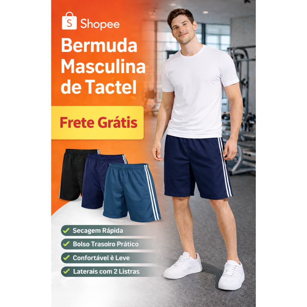 Shorts Mauricinho bermuda tactel masculina corrida treino academia esportiva leve e confortavel com bolso traseiro