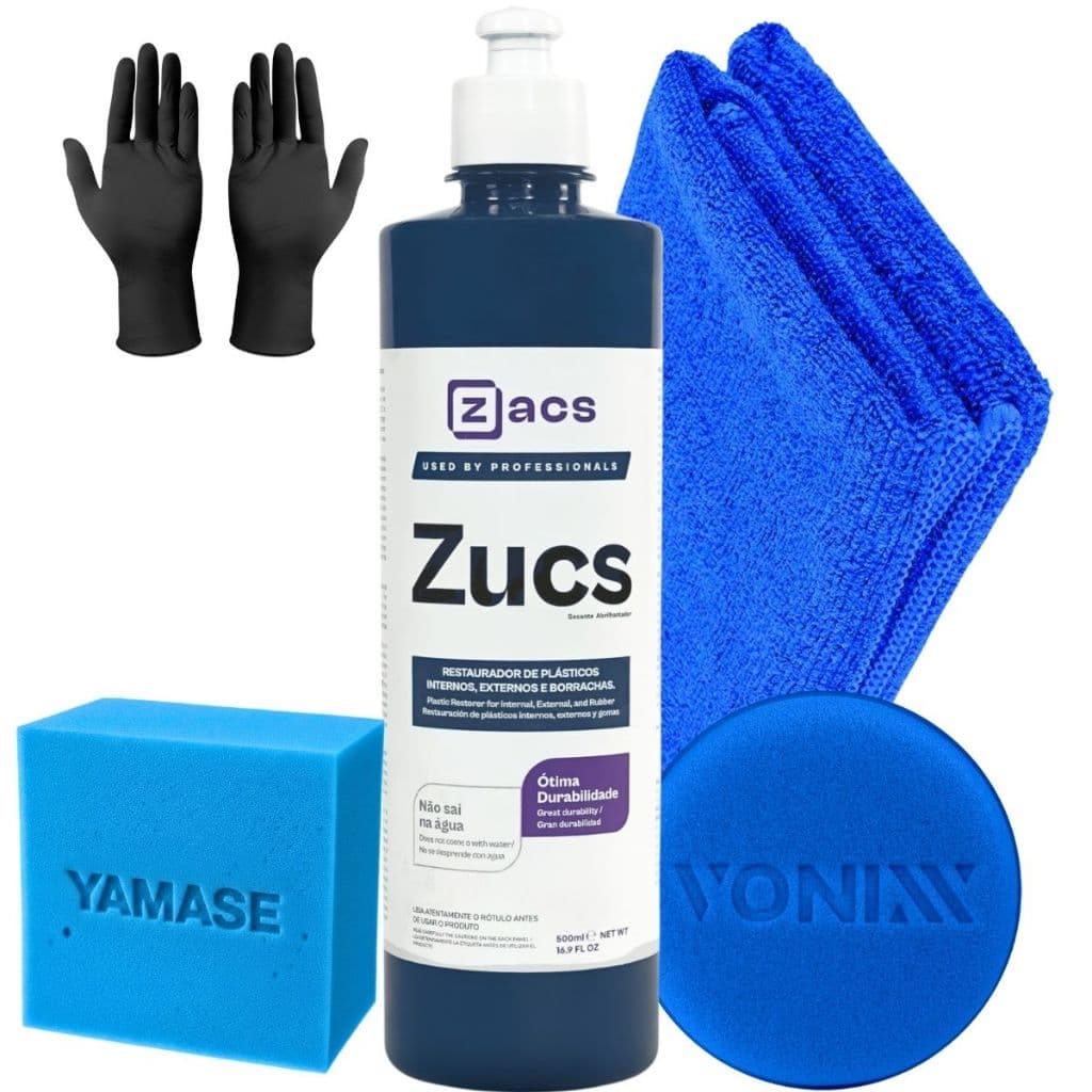 Zucs Restaurador de Borrachas e Plástico Interno Externo + Aplicador Pequeno Zacs + Pano Microfibra