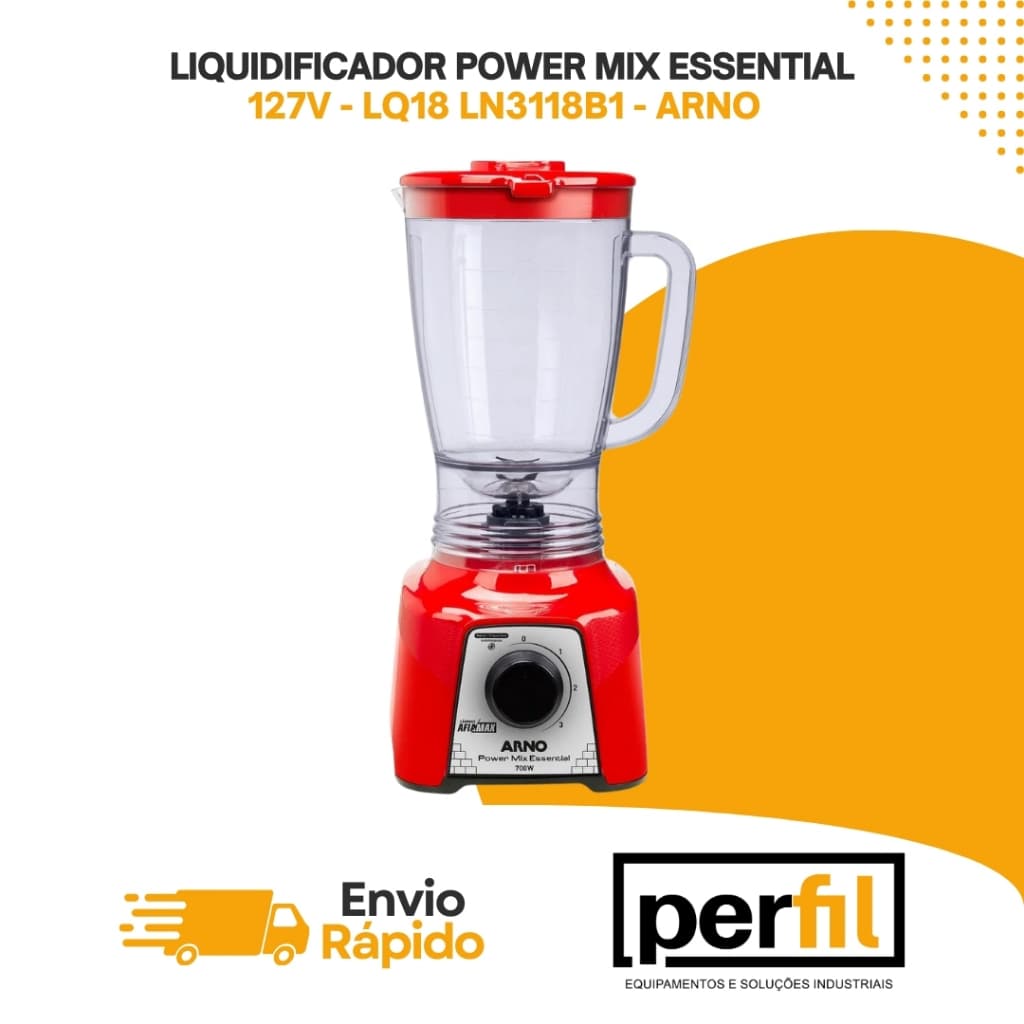 Liquidificador Power Mix Essential Arno 127V 700W Vermelho LQ18 - Copo 2L, 3 Velocidades