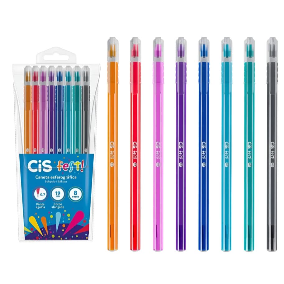 Caneta Esferográfica Cis Fest 0.7mm Kit C/8Cores.