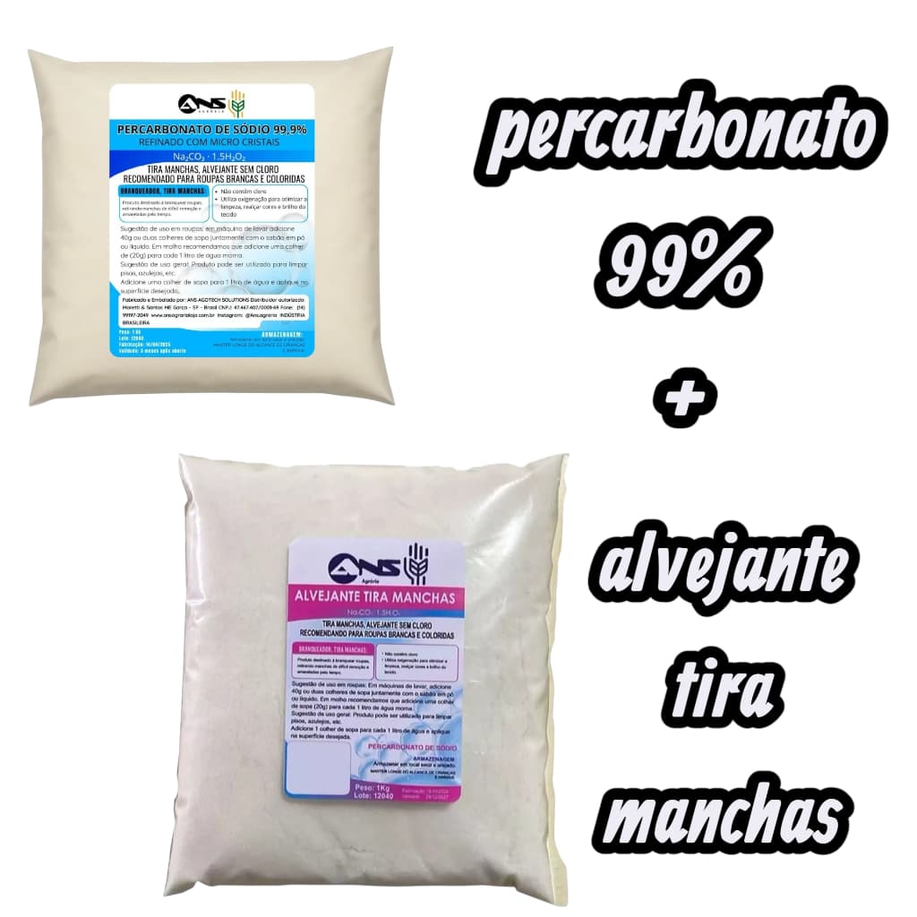 Alvejante tira manchas 1kg + Percarbonato de sódio 99% pureza 1kg - kit limpeza