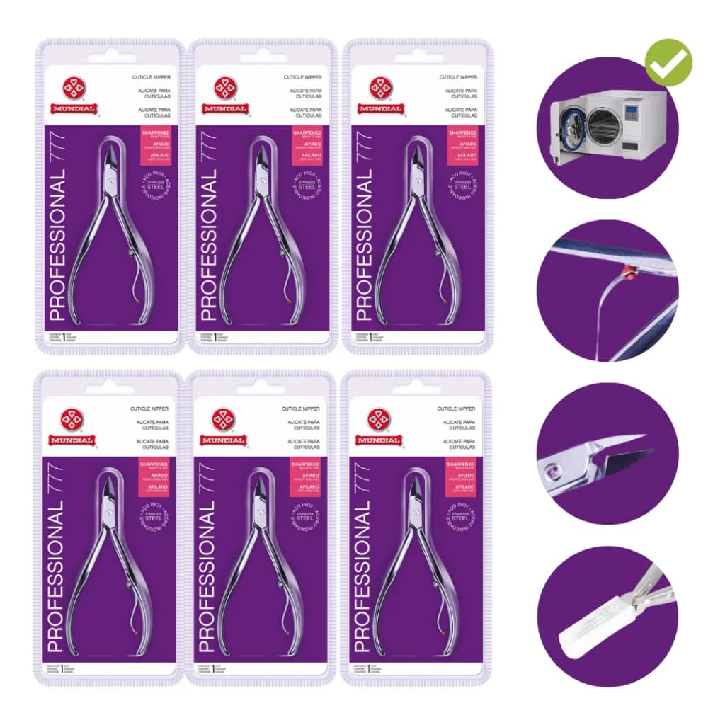 Kit Alicate Cutícula 777 Mundial Profissional C/ 6unid Prateado Inox