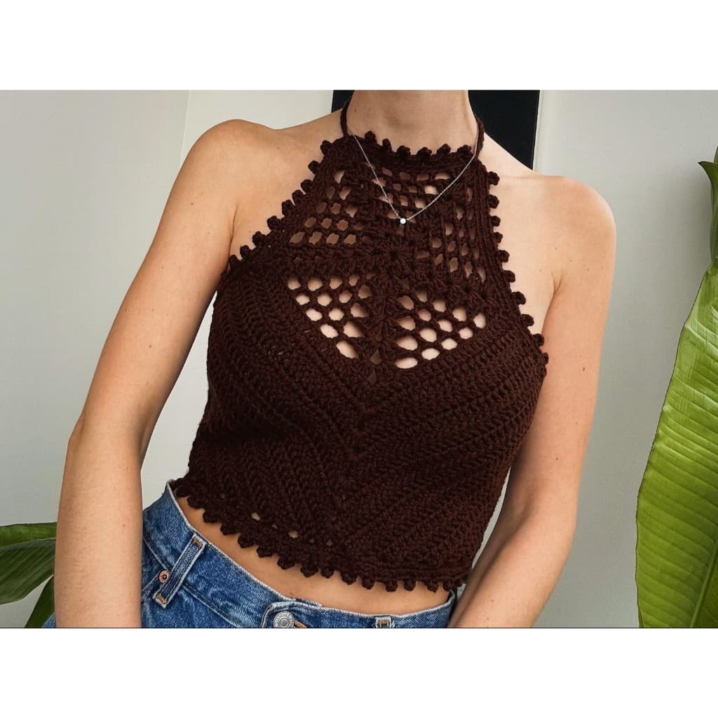 Top Cropped Crochê Feminino Moda Praia Verão Primavera Blusinha Crochet Artesanal Handmade Boho Chic