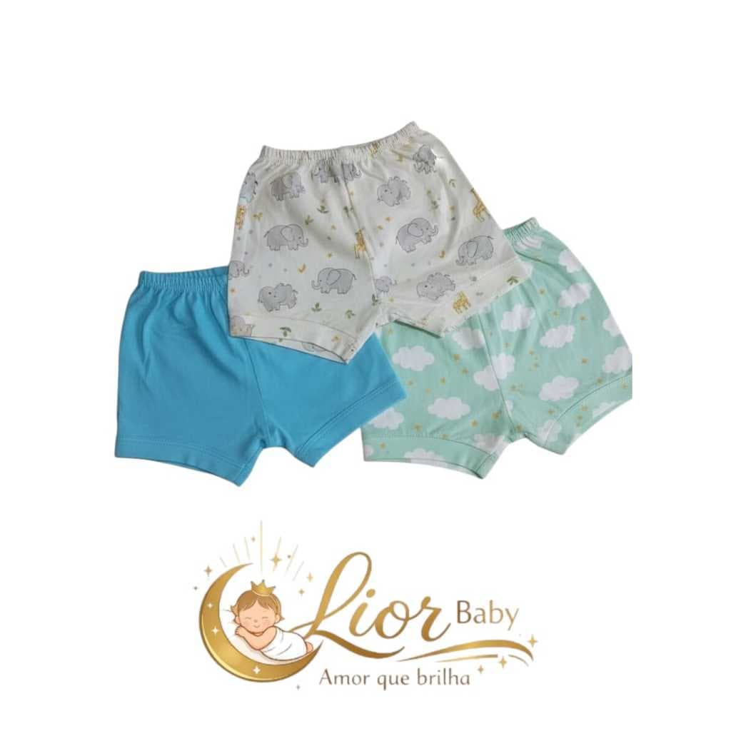 Kit 3 Shorts Bebê Algodão Macio Conforto Diário