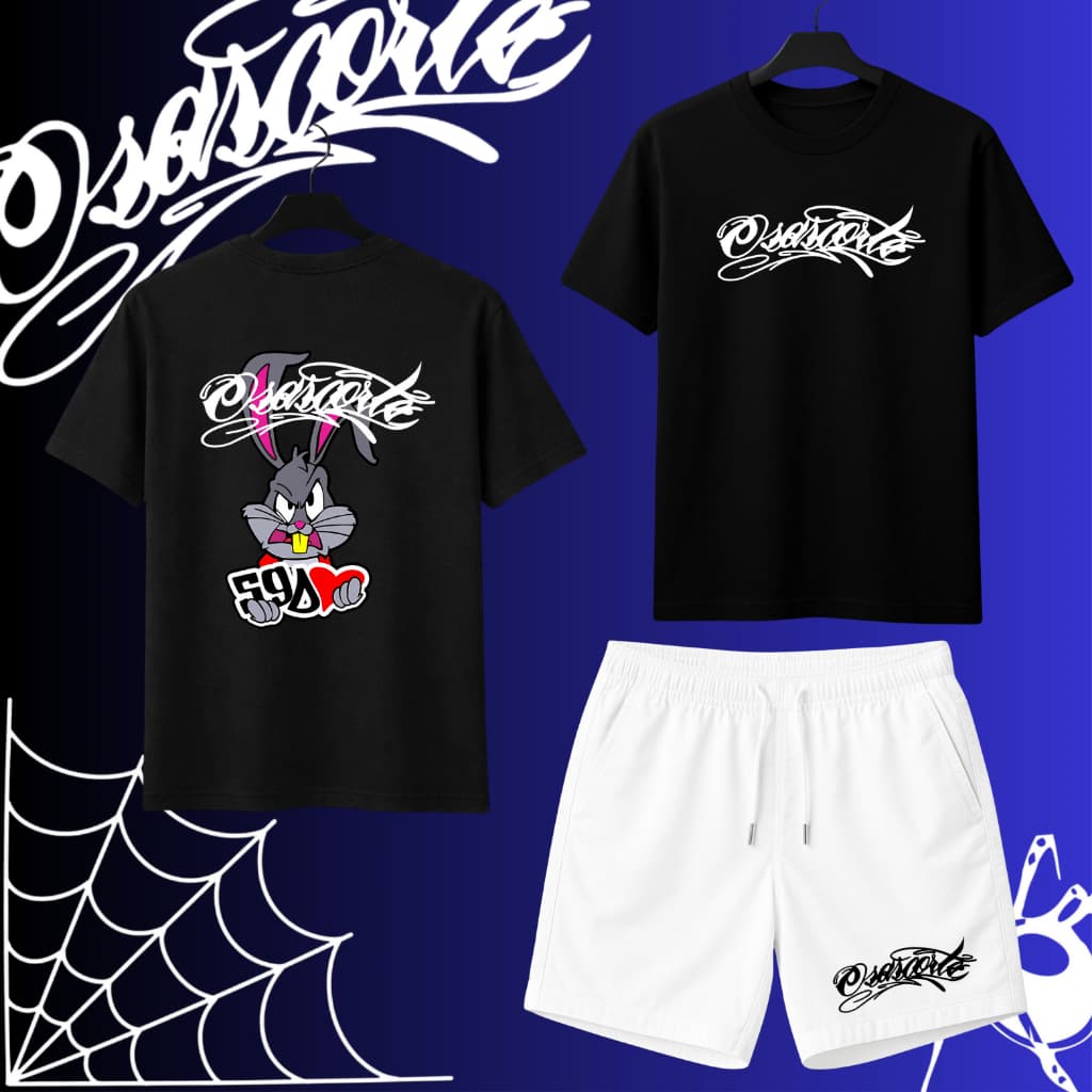 Kit Camiseta + Short Tectel OSASCORTE Coelho 59D Conjunto Moto Grau Motoqueiro Favela 100% Algodão ENVIO IMEDIATO