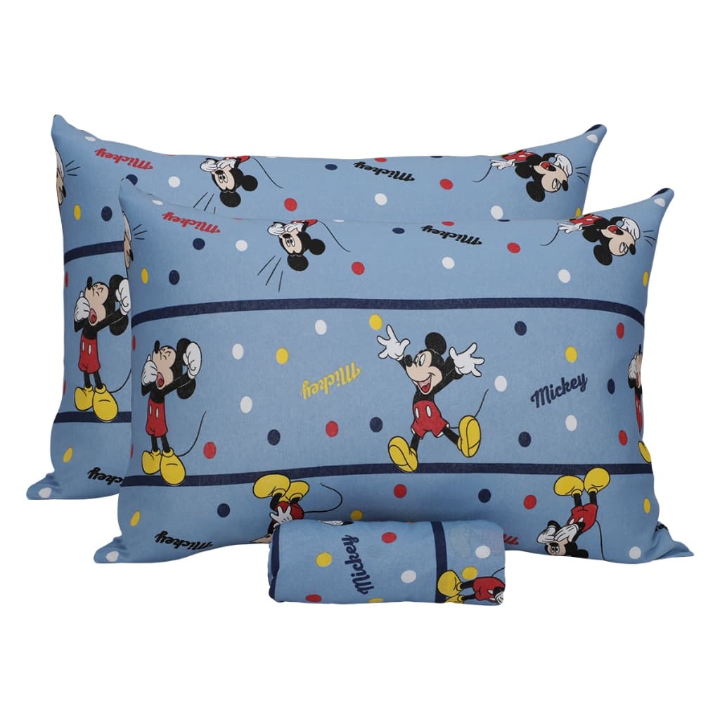 Jogo de Lençol Portallar KazzaVip Casal Malha Mista Disney Mickey Comics Kids 3 Peças Azul