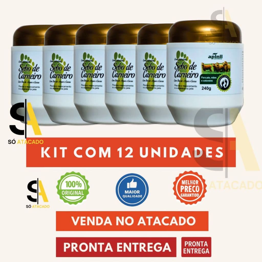 🔥 KIT 12 Unidades Creme Sebo de Carneiro Apinil 240g Pés e Mãos | Original Atacado Revenda