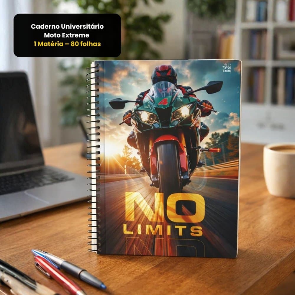 Caderno Universitário Moto Extreme 1 Matéria 80 Folhas Espiral Capa Dura No Limits Escolar Aulas