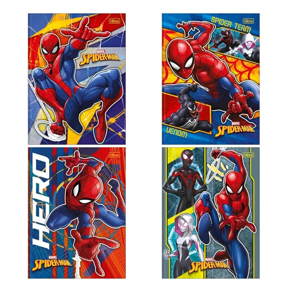 Pacote C/5 Cadernos Universitário Brochura Homem Aranha 80fls Tilibra