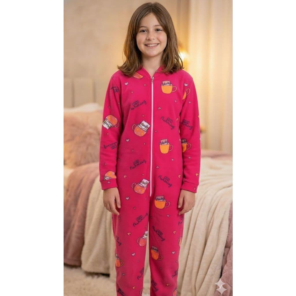 Macacão Feminino Infantil De inverno Tamanho 12 Gatinho na caneca