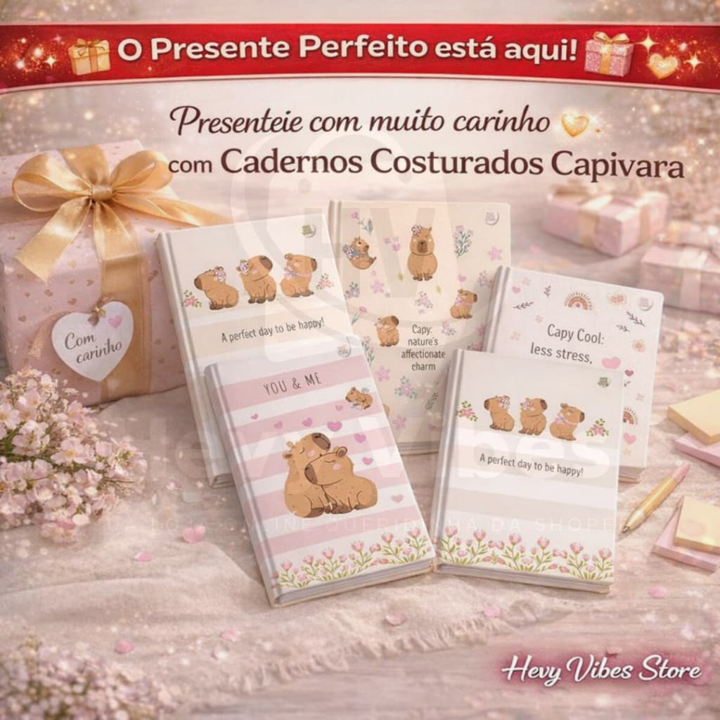 Caderno Costurado 160 Folhas Papel Liso Capivara Design Exclusivo Sortido