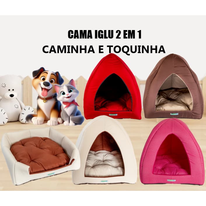 CAMA IGLU OCA SUPER LUXO MICROFIBRA 2 EM 1, CAMA PETS, PARA CACHORRO E GATO TÚNEL 45cm x 45cm
