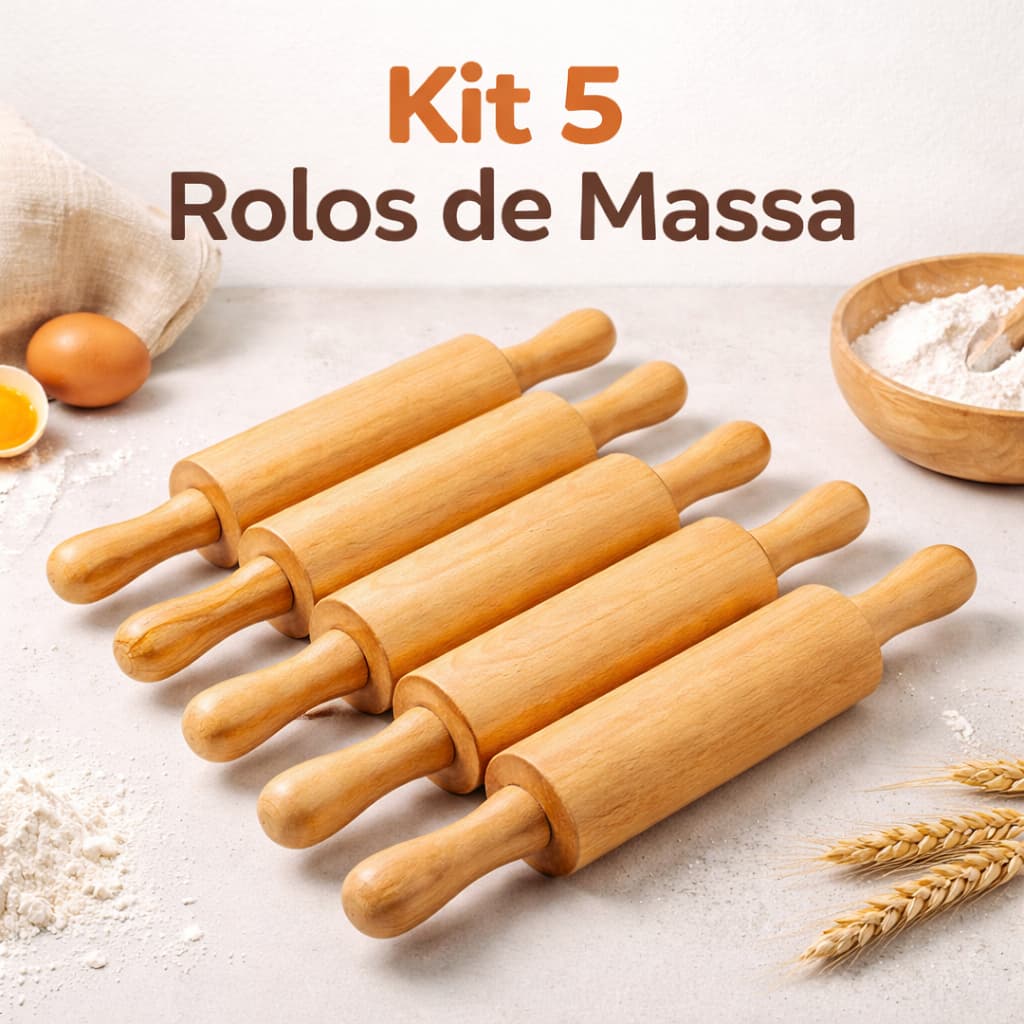ROLO DE MADEIRA MULTIUSO PARA ABRIR MASSA, PIZZA E PÃO, DOMÉSTICO, COZINHA, PADARIA, 42CM.