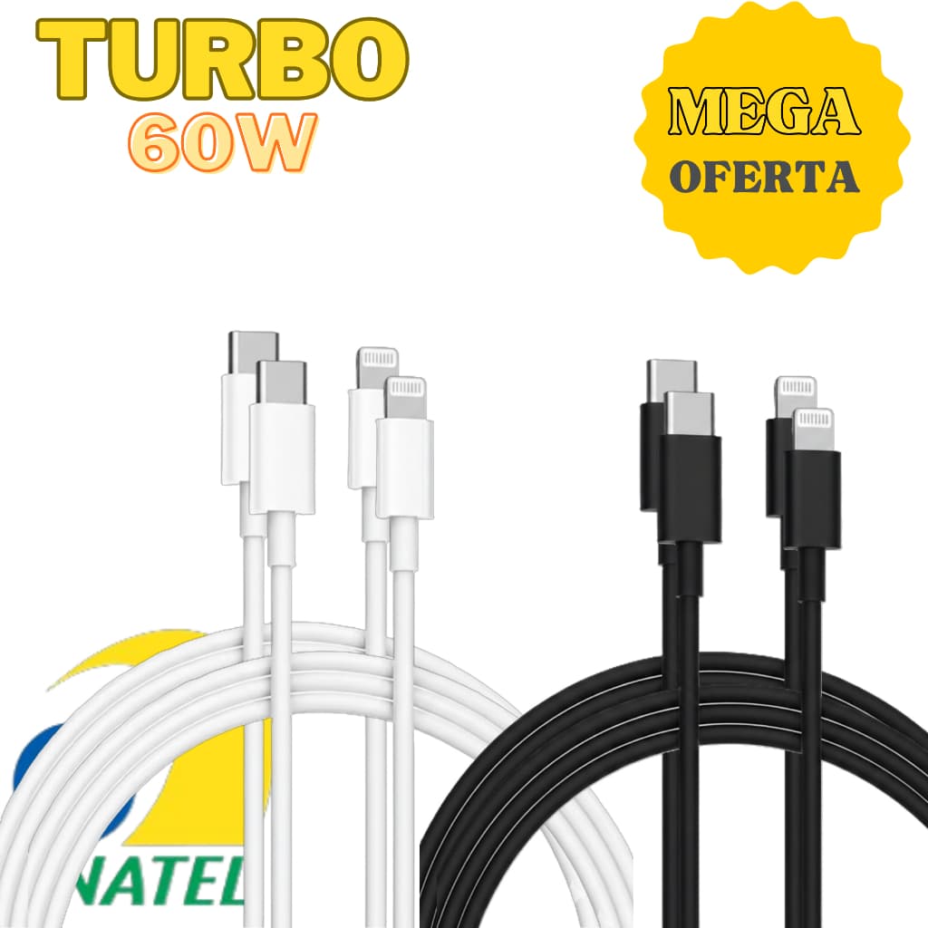 Cabos Turbo 60w para IPHONE Tipo-C / Lightining 1 metro | Certificado Anatel iphone 6 ao 14