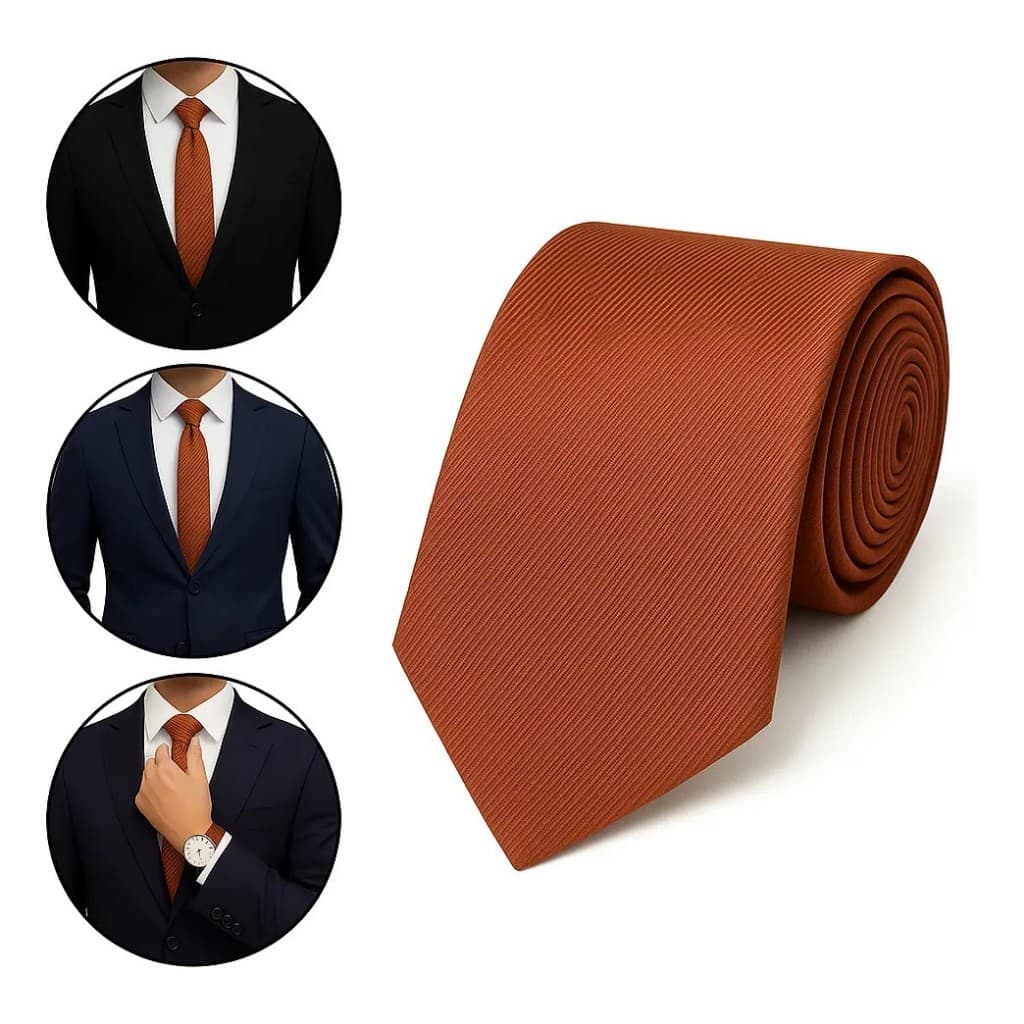 Gravata Social Slim Terracota Risco Fino Trabalhada Padrinho Noivos Várias Cores