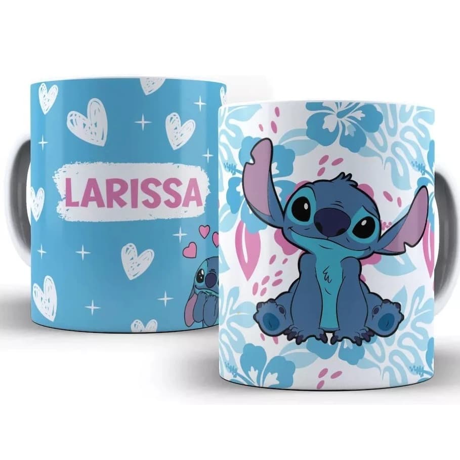 Caneca/Personalizada/Stitch/E/Lilo/Azul/Com/Seu/Nome