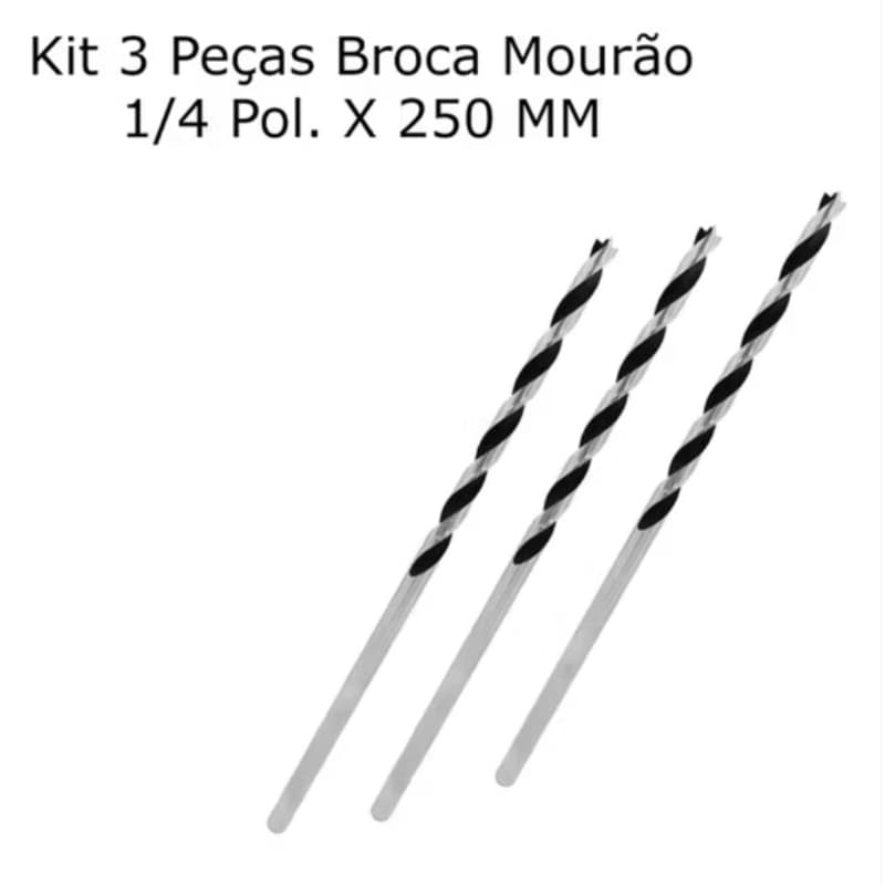 Jogo 3 Broca Mourão Longa Fibrocimento Com Guia Para Furar Madeira Telha 1/4 250mm