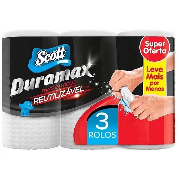 Kit 3 Rolos 174 Pano Reutilizável Multiuso Scott Duramax Cor Branco