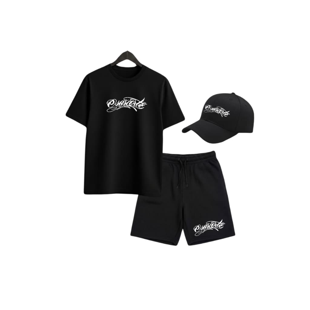 Kit Boné + Camiseta + Bermuda Basica 100% Algodão Osascorte 244 Moto Grau Wheeling
