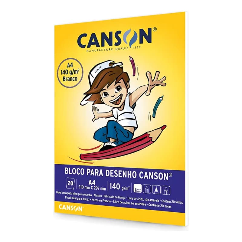 Bloco Papel Canson Desenho Escolar Branco 140g A4 20 Folhas