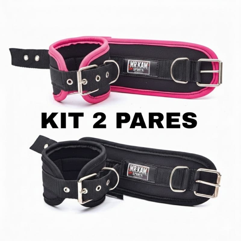 Kit 2 Pares Tornozeleira Puxador Crossover Glúteo Reforçada