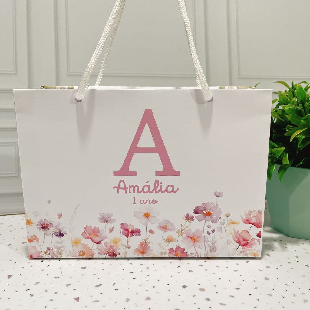 Sacolinha Personalizada Floral - PEGUE E MONTE - 19,8 (L) x 14 (A) x6,2 (P)