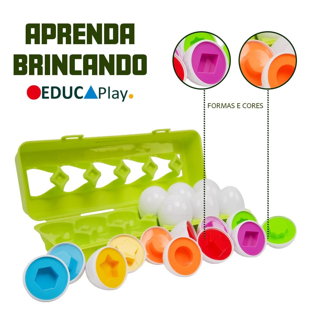 Brinquedo Pedagógico Educativo Caixa de Ovos De Encaixar Cores e Formas Geométricas