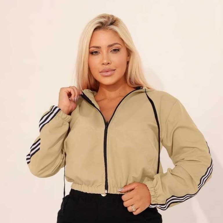 Jaqueta Fernanda Cropped Feminina Com Zíper Manga Longa Casual Outono Inverno