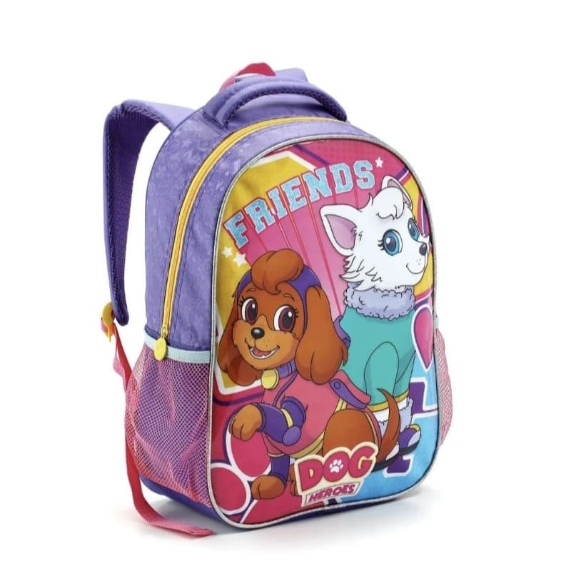MOCHILA ESCOLAR DOG HEROES COM BOLSOS LATERAIS