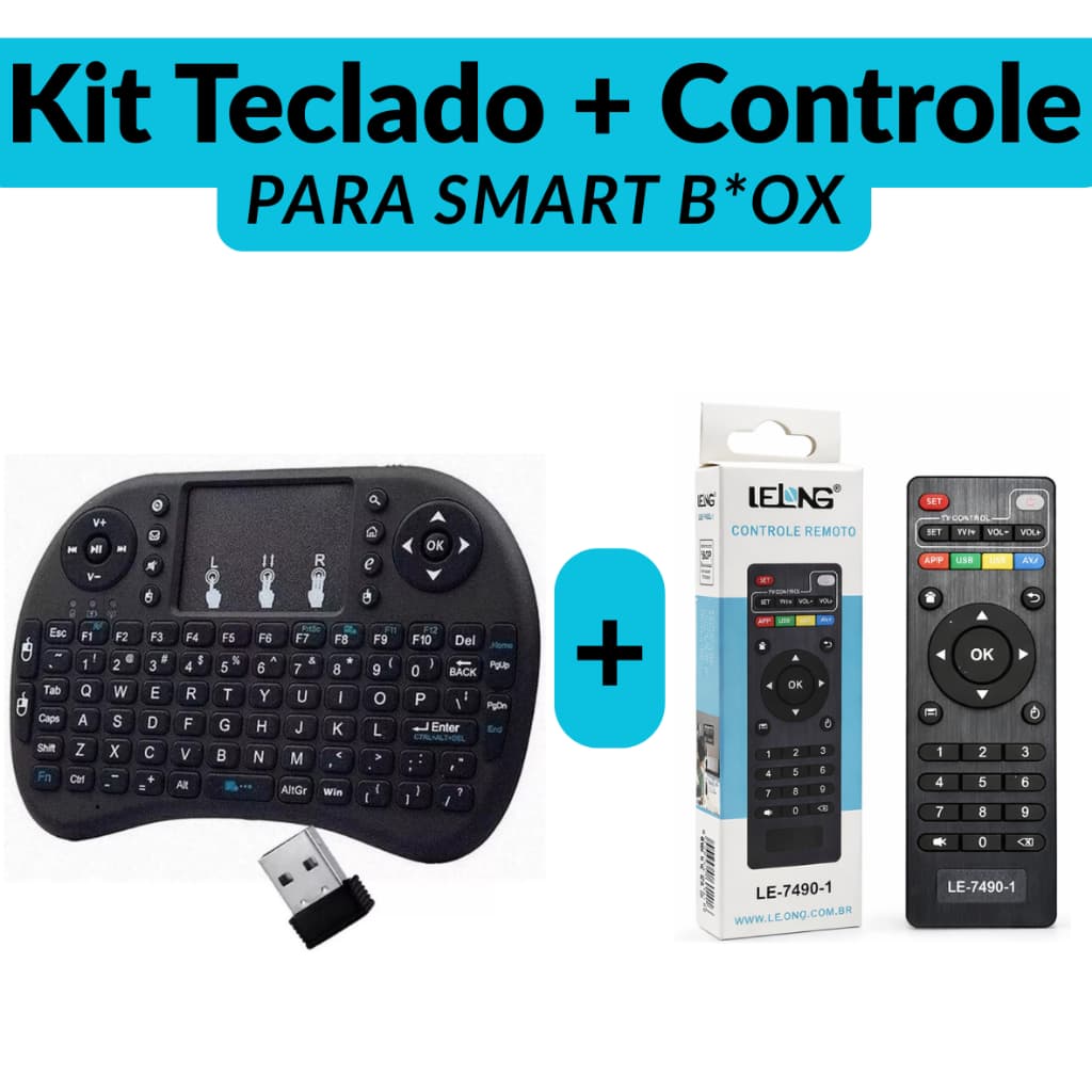 Controle Universal e Teclado Wireless Smart Recarregável Compatível TV Box