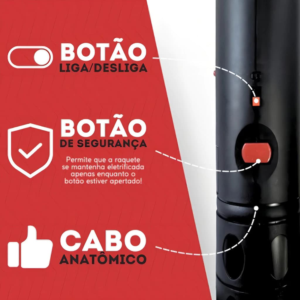 Raquete Elétrica Mata Mosquito Recarregável Bivolt 110v~220v Elimina Insetos