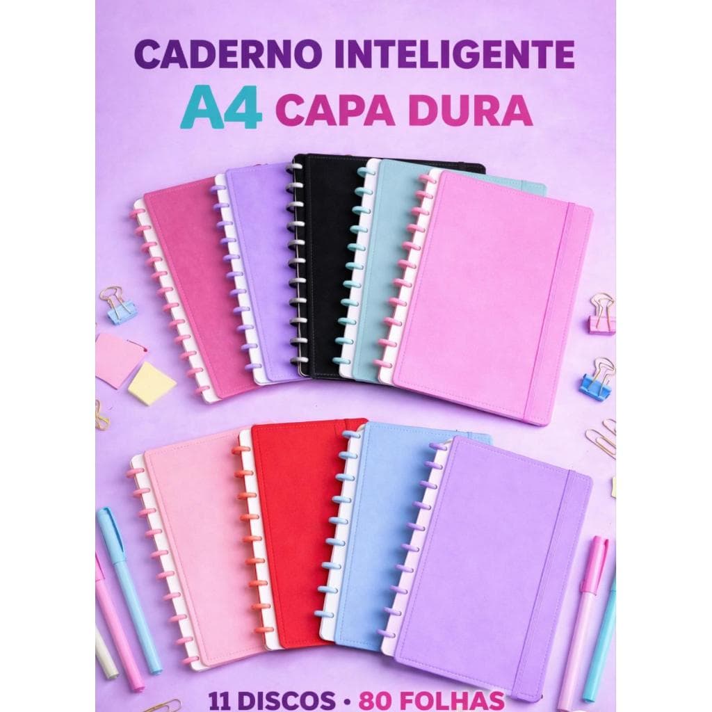 Caderno De Discos Inteligente Grande A4 Capa Dura 80 Folhas Pautadas Fichário Universitário