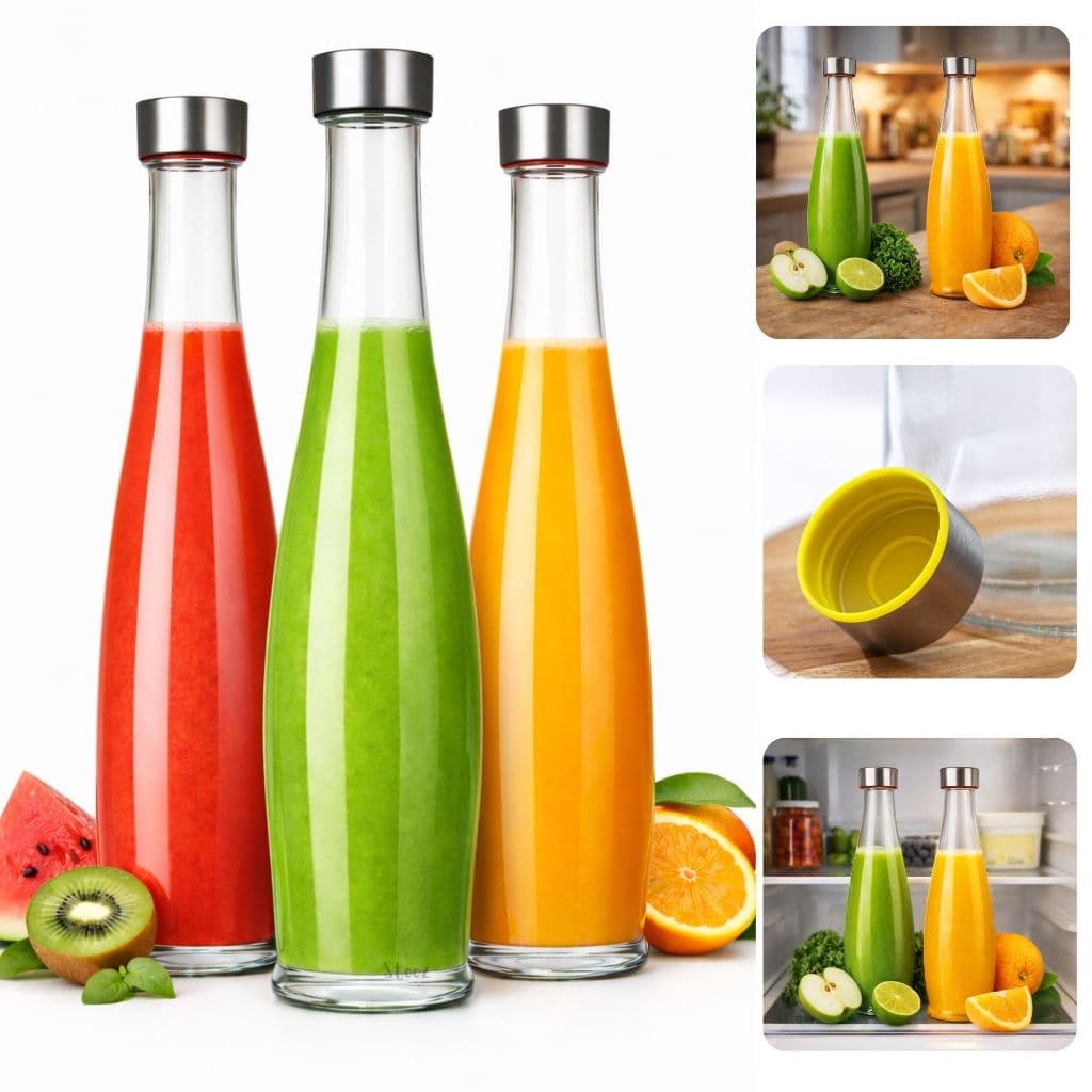 3 Garrafa De Leite Geladeira Água Suco vidro inox VEDADO 1L garrafas para bebidas dietas verdes academia