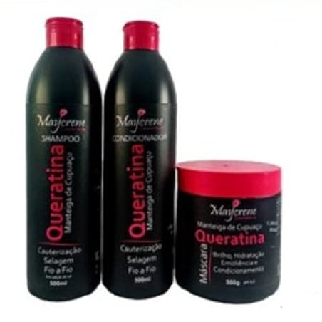 Kit Capilar Cauterização Queratina 500ml Maycrene - Shampoo + Condicionador + Máscara capilar