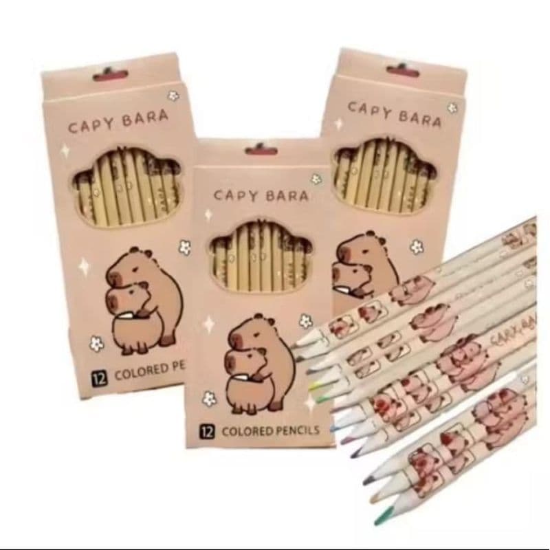 Kit 12 Lápis de Cor Capivara Fofa - Papelaria Kawaii Premium