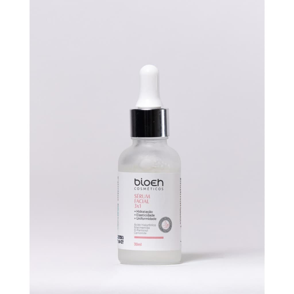 Sérum Facial 3 em 1 Bioeh Ácido Hialurônico Niacinamida D-Pantenol Camomila Hidratação Elasticidade Uniformiza 30ml