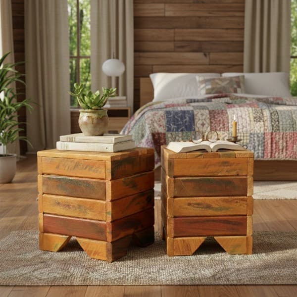 Kit 2 Bancos Madeira Cachepô Decoração Varanda Jardim Brinquedoteca Quarto Sala Gourmet Resistente