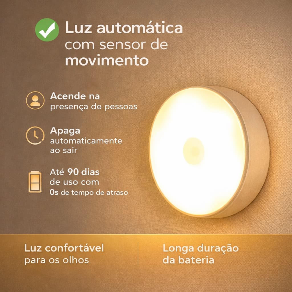 KIT 2 - 8 Lâmpada Led Recarregável Sem fio com Sensor de Presença Luminária