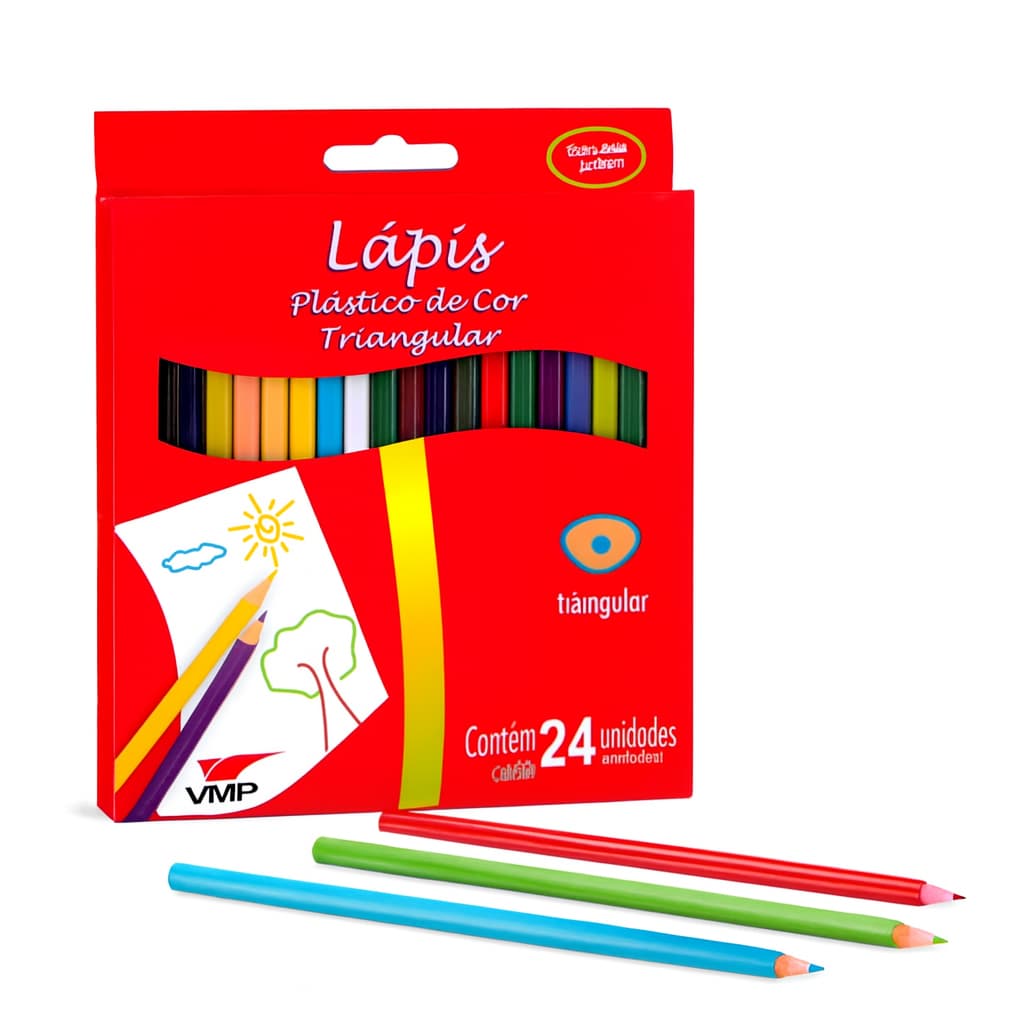 Kit Caixa Lápis De Cor Plástico 24 Unid Vmp