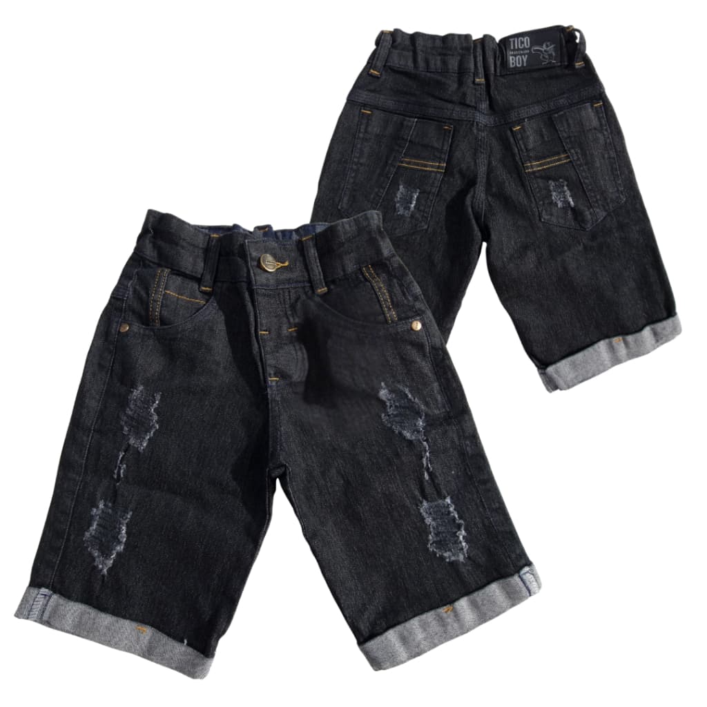 Bermuda jeans infantil masculina short menino com lycra cor Preta