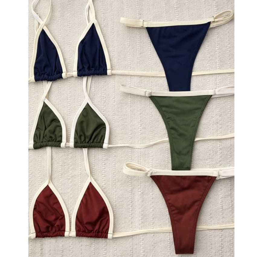 Biquíni Fita Colorido Cores Marquinha de Fita Verão Moda Praia Sol Calor Bicolor Piscina Moderno Mel Sofisticado
