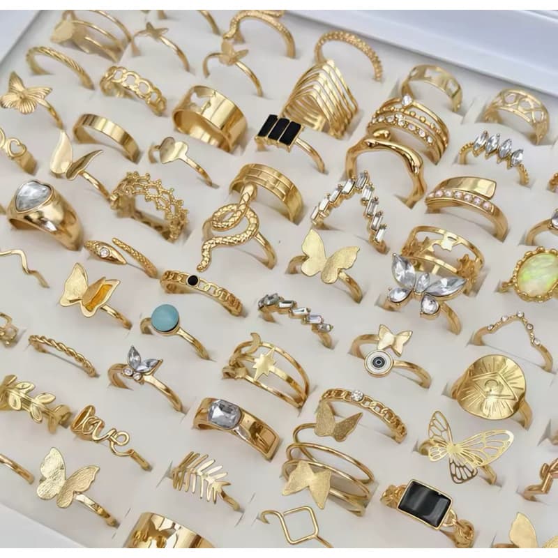 kit atacado 20 anéis feminino banhado a ouro 18k variedades