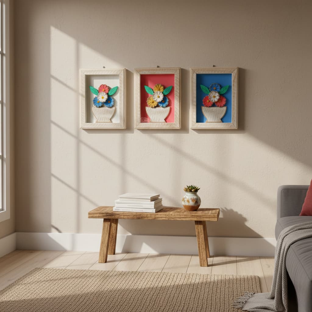 Quadro Rústico Madeira Demolição Flores 3D Decoração Cozinha Área Gourmet Varanda Artesanato 25CM