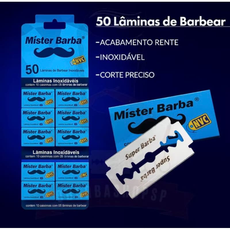Lâmina De Barbear Mister Barba Cartela Com 50 Lâminas