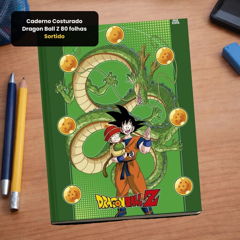 Caderno Costurado Capa dura Dragon ball Z Escolar Masculino 80 Folhas - Sortido