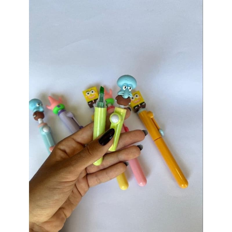 Kit Marca texto Bob Esponja e Cia. 6 Marca textos do Bob esponja. kit canetas Marca texto diversificadas. Marca texto