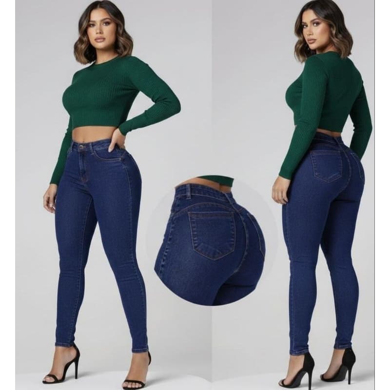 Calça Jeans escurao Feminina Skinny com Modelagem Empina Bumbum